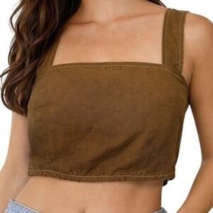 Lenny Niemeyer Mustard Brown Square Neck Resort Crop Top Womens Medium Luxury